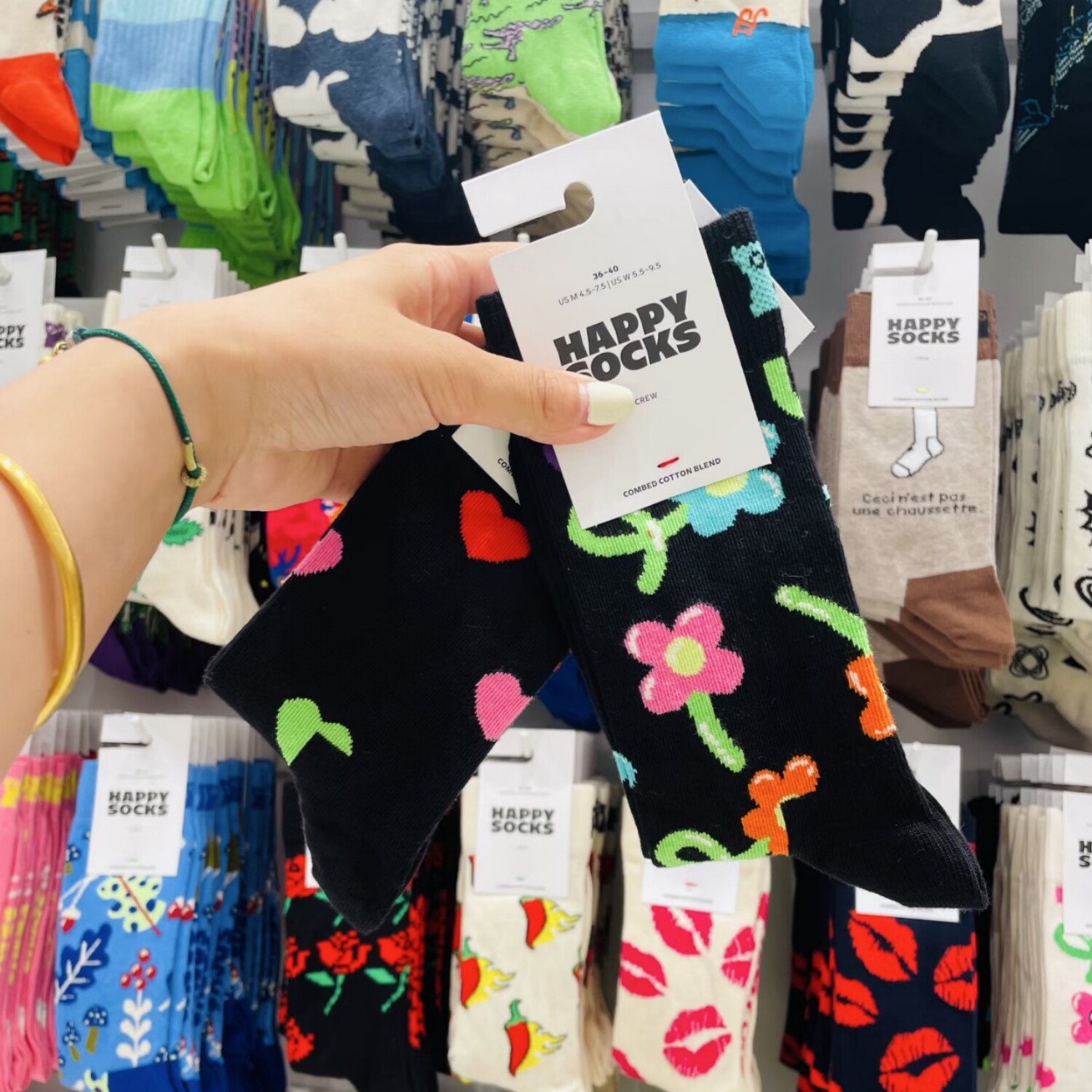 爆款推荐HappySocks袜子女中筒袜棉袜波点爱心条纹情侣袜卡