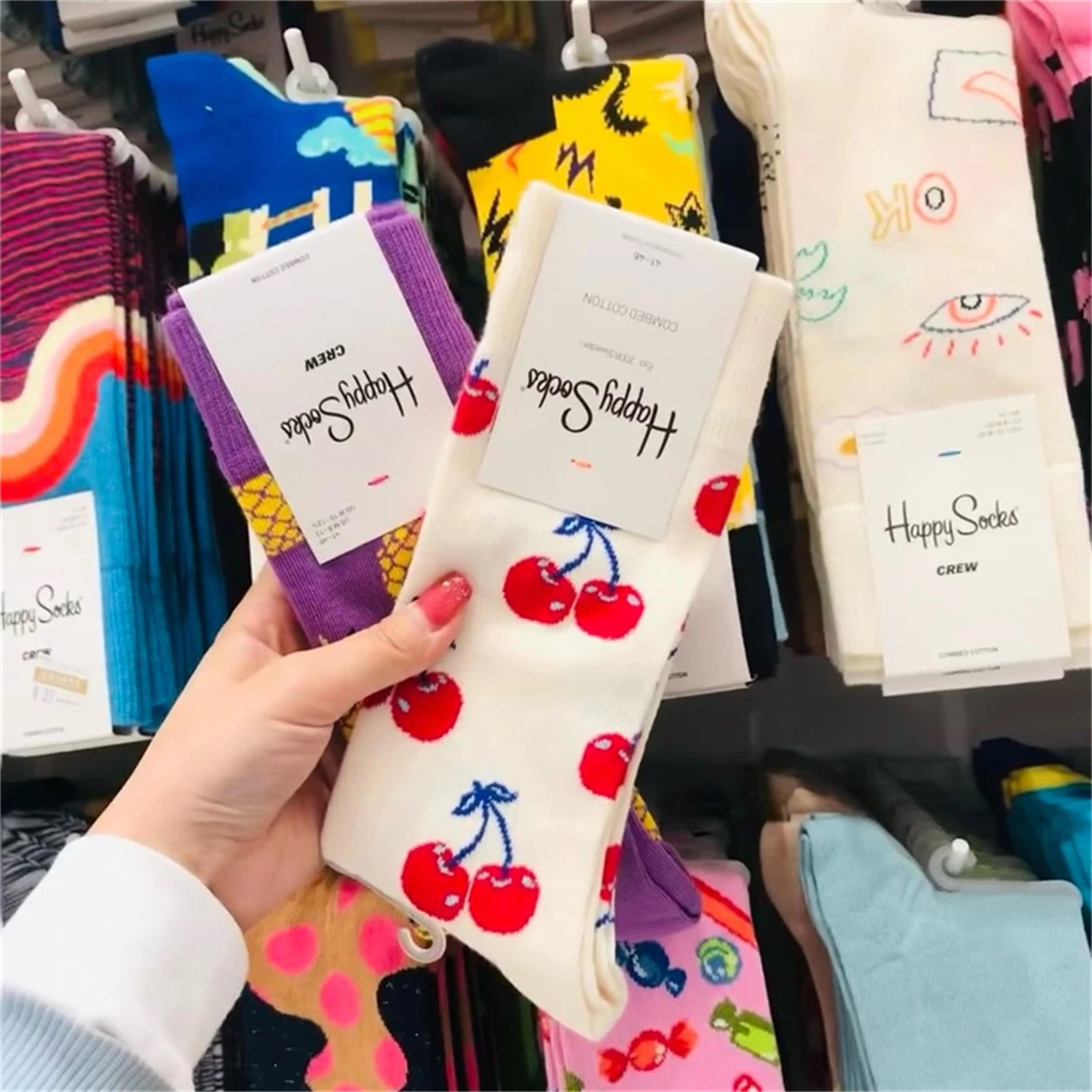 爆款推荐HappySocks袜子女中高筒彩色波点爱心米奇情侣袜卡通潮袜