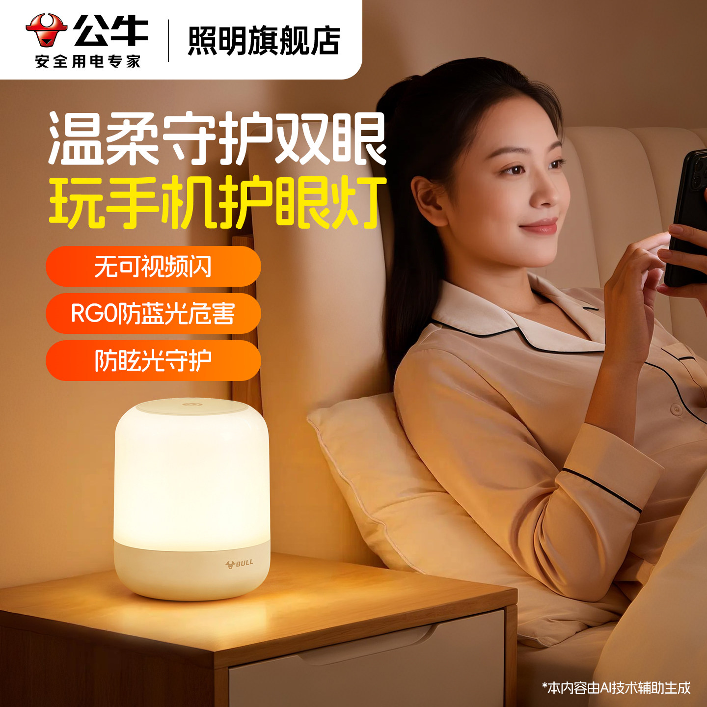 公牛玩手机护眼灯床头充插两用图片
