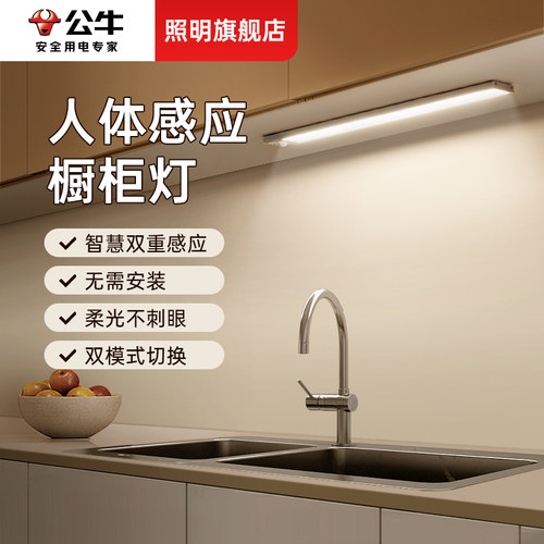 公牛LED橱柜灯带充电式人体感应厨房衣柜酒柜灯条鞋柜无线自粘 - 封面