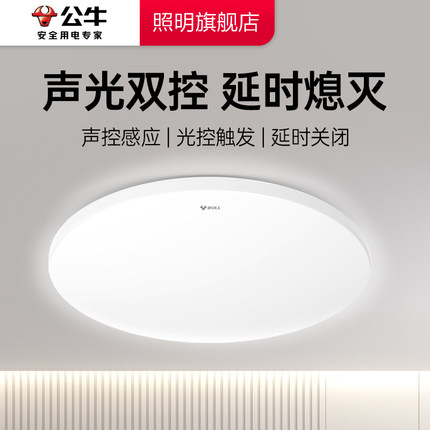 公牛感应吸顶灯声控楼梯楼道入户走廊过道灯家用声光控LED感应灯