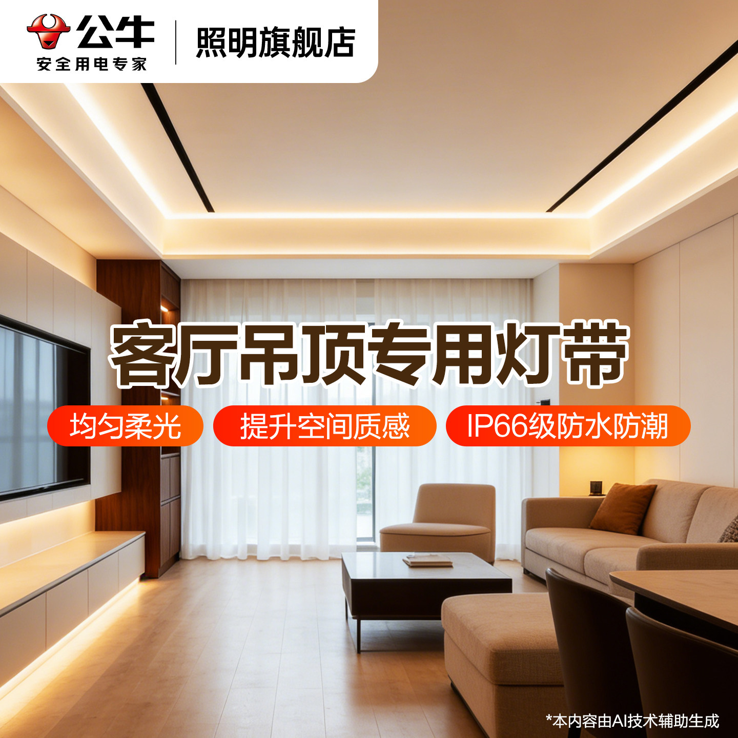 公牛照明led灯带灯条220v客厅吊顶cob灯带卡槽硅胶线形线型线性灯