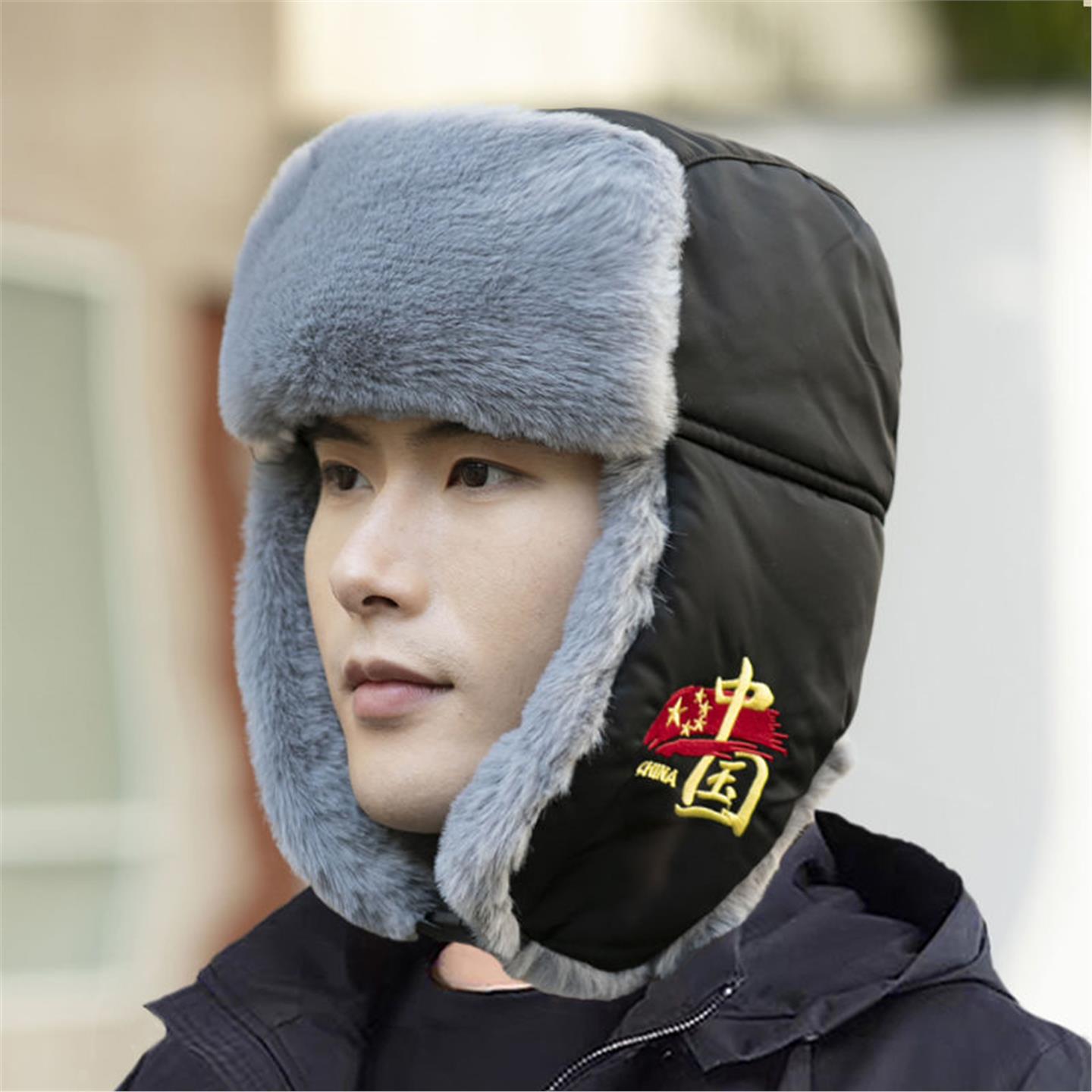 冬天雷锋帽男防风防寒骑车护耳帽保暖东北防风加厚大头围棉帽子男
