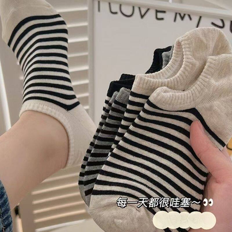 袜子女防脚气防臭船袜浅口春夏季薄款ins潮黑白条纹短筒足部健康 - 奥威诺旗舰店出品