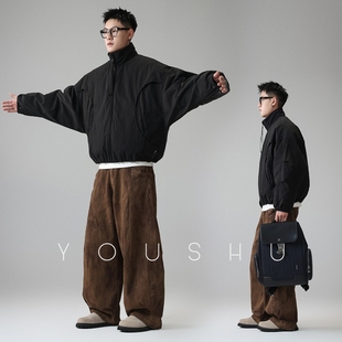 有术 90白鸭绒美式蝙蝠袖立领羽绒服男冬季2025新款短款外套潮