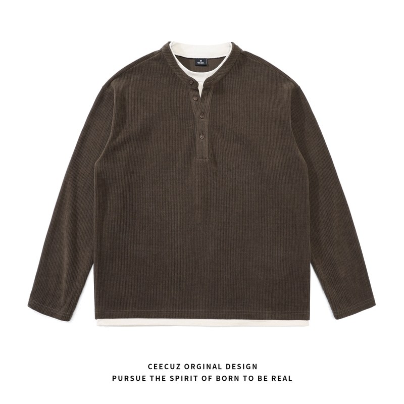 Ceecuz重磅粗纹欧棉绒 加厚松弛感卫衣男款双层领冬季保暖套头衫
