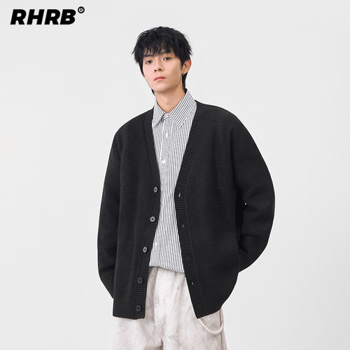 RHRB长袖开衫毛衣男2026早春新款潮牌复古宽松针织衫毛线夹克外套