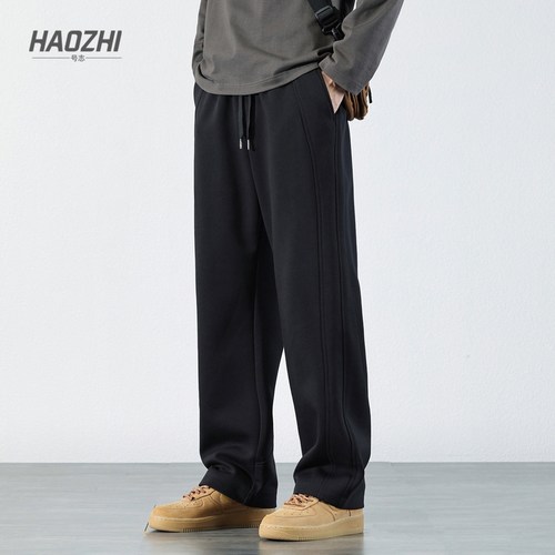 直筒休闲裤子男冬季加绒宽松大码长裤美式潮流阔腿卫裤