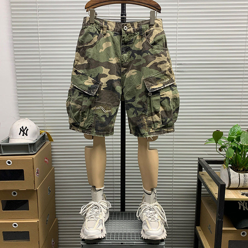 迷彩工装裤男士大口袋潮牌短款夏季新款户外运动山系休闲五分中裤