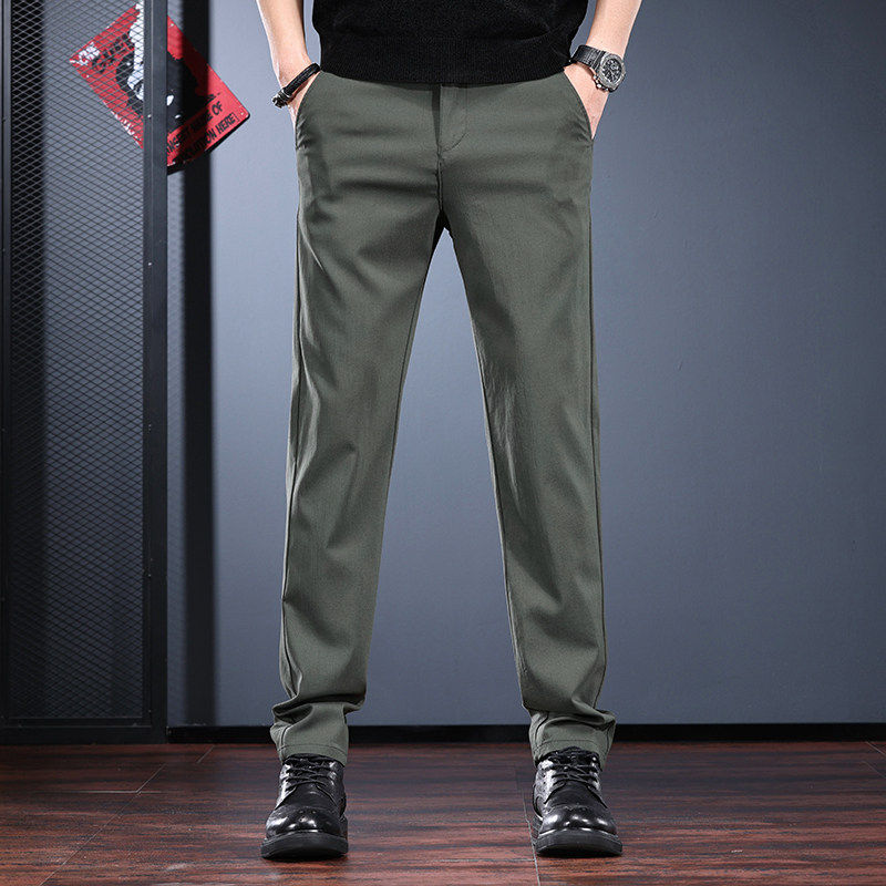 高级感抗皱休闲裤男2026春秋季合体直筒西装裤军绿色职场商务西裤