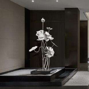 不锈钢铁艺荷叶荷花落地摆件户外酒店庭院水池水景金属雕塑装饰品