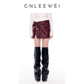扭结设计感热辣时尚 2025秋季 CNLEEWEI 百搭皮短裙 张艺凡同款