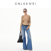 CNLEEWEI26早春新品 简约淡人穿搭丝光感坑条毛织开衫