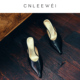 CNLEEWEI26早春新款 皮鞋 高跟鞋 女黑色真皮尖头低跟穆勒鞋