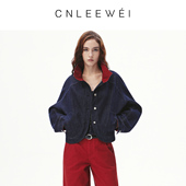 CNLEEWEI26早春新品 复古高级感撞色立领茧型牛仔外套
