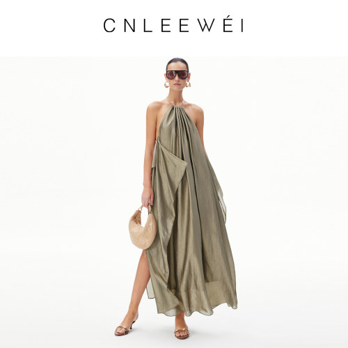 【新降】CNLEEWEI26新优雅高级感可拆卸链条挂脖瓢片式廓形连衣裙