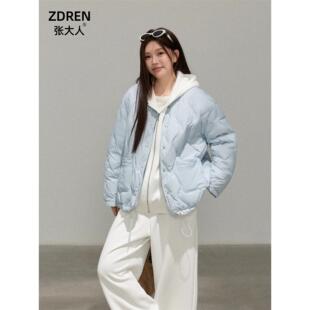 张大人大码女装胖妹妹mm韩系冬季新款显瘦穿搭气质蓝色羽绒服外套