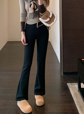 AMR UU◆号称神裤～加绒加厚高腰黑色微喇裤女休闲裤2025新款秋冬