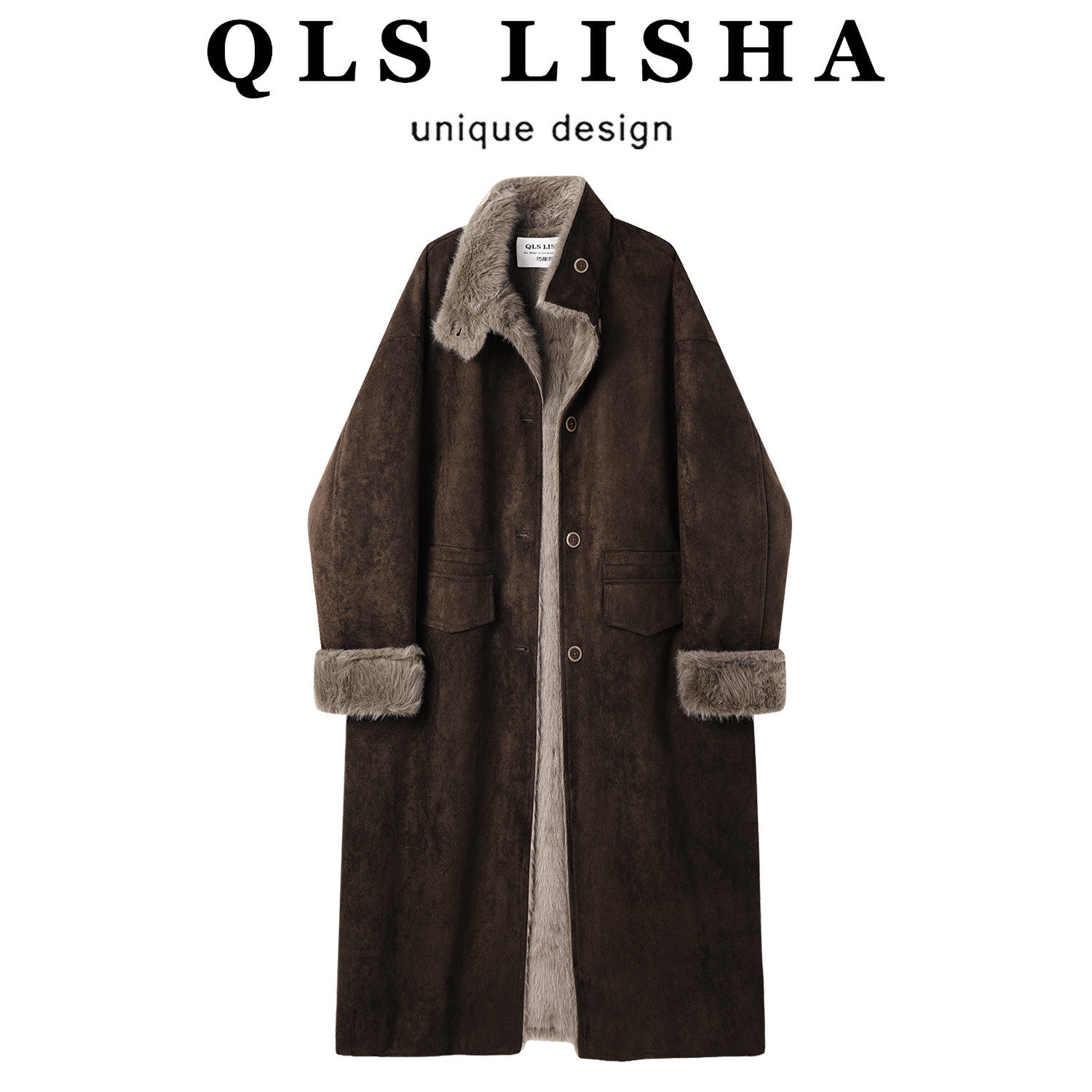 巧丽莎巨好看的初秋冬加绒厚外套羊羔毛皮毛一体两面穿长款大衣女