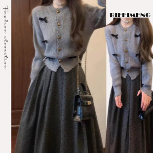 灰色针织毛衣搭半身连衣裙2025年新款女秋冬小个子高级感气质长裙