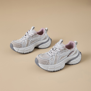 休闲风厚底老爹鞋女冬季增高运动鞋灰色系带耐磨休闲女鞋