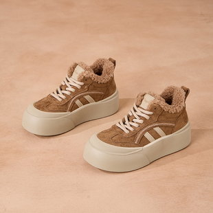 保暖加绒高帮运动鞋女冬季厚底面包鞋休闲鞋女款