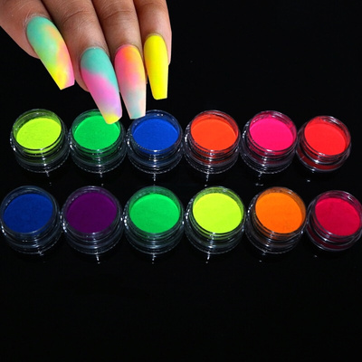 Neon Pigment Powder Fluorescent Nail Glitter Set Shinny
