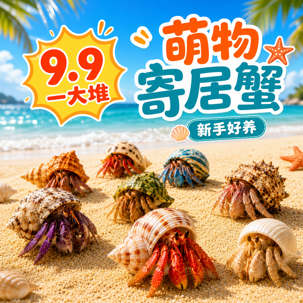 小豆丁陆生寄居蟹观赏蟹活物饲养造景套装好养易活螃蟹桌面萌宠蟹
