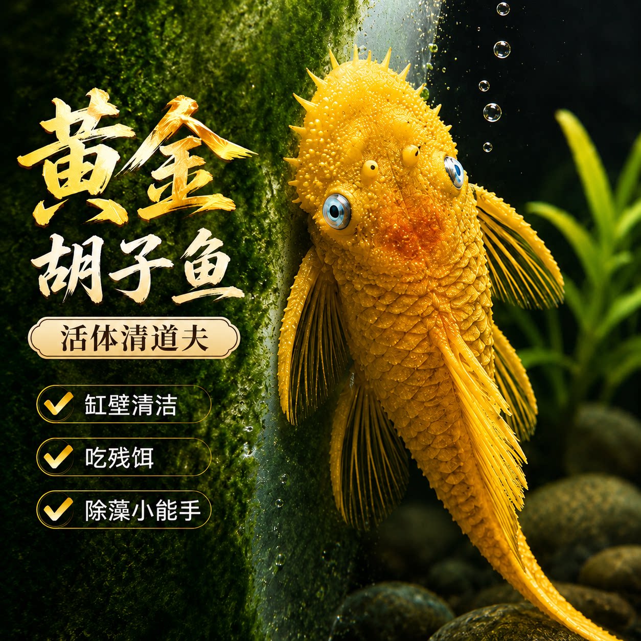 黄金胡子鱼大帆工具鱼清缸除藻除菌膜底栖鱼清道夫小型淡水热带鱼