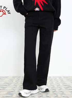 INNAT PLAY2025秋冬新品微喇宽松牛仔长裤高腰显瘦深色PL31DE032A