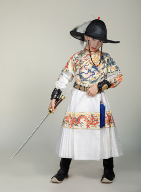 卿子赋原创男童汉服明制原童装锦衣卫白色飞鱼服仿妆花暗纹纱定制