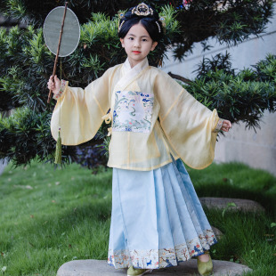 夏款 卿子赋女童汉服明制皎兔交领短衫 中国风马面裙织金补服新中式
