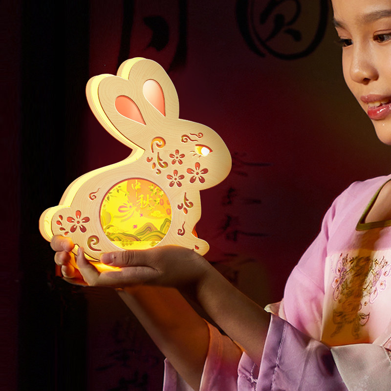 中秋灯笼小学生diy手工兔子花灯材料包儿童手持古风发光彩灯挂饰