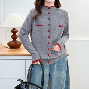 胖mm秋冬韩版 女时尚 新款 开衫 洋气上衣2651 撞色小众毛衣针织衫 大码