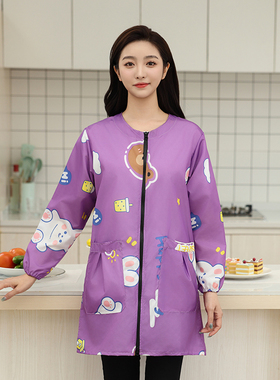 罩衣女新款卡通防水防油防污圆领长袖薄款春夏秋冬外套工作服围裙