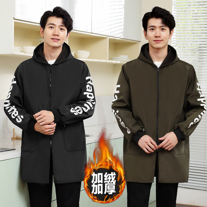 罩衣防水加绒秋冬时尚新款工作服男士英文防污围裙连帽外套,家庭/个人清洁工具,围裙,淘宝优惠券,粉丝福利购,淘宝优惠卷