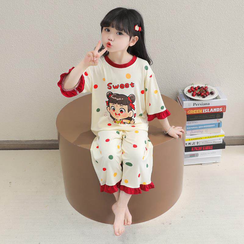 女童睡衣夏季纯棉薄款哪吒2025新款儿童家居服套装莫代尔宝宝女孩