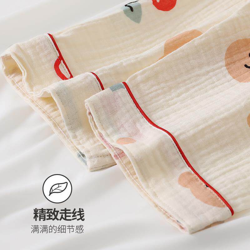 2023新款女童睡衣夏款纯棉纱布薄款长袖儿童女孩春秋季空调家居服