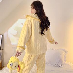 睡衣女秋冬季珊瑚绒2024新款加绒加厚卡通冬天保暖外穿家居服套装