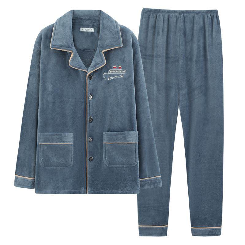 睡衣男秋冬季加绒加厚保暖珊瑚绒加肥加大码法兰绒家居服套装外穿