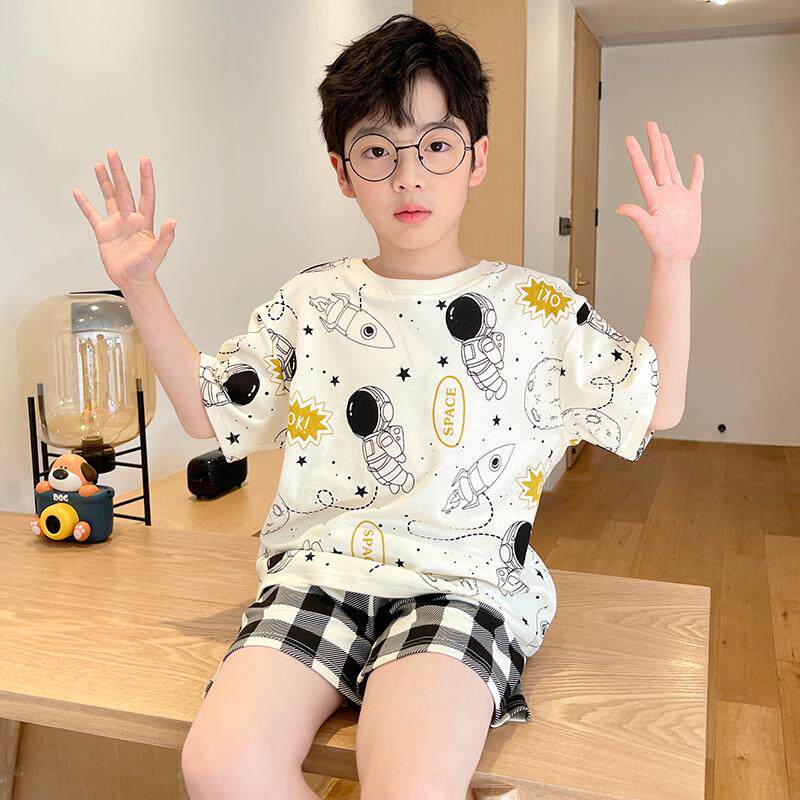 男童睡衣儿童夏季薄款纯棉短袖套装中大童12岁男孩洋气夏天家居服