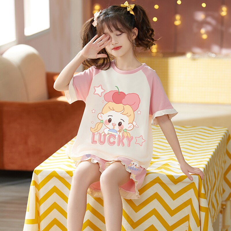 儿童睡衣女童夏季纯棉短袖薄款套装小女孩公主大童新款2023家居服