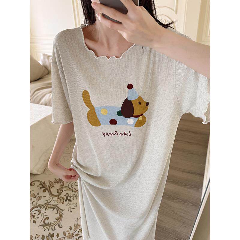 莫代尔睡衣女夏季薄款可爱小狗短袖小个子睡裙2025新款外穿家居服