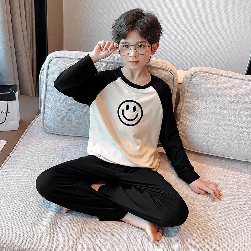 莫代尔儿童睡衣男童春秋款长袖家居服薄款网红大童男孩夏季空调服