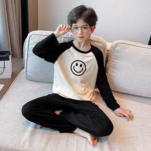 莫代尔儿童睡衣男童春秋款长袖家居服薄款网红大童男孩夏季空调服