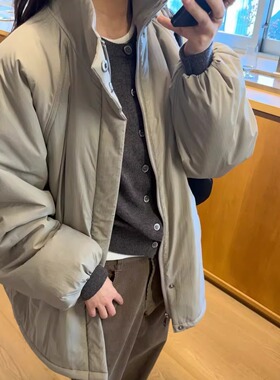 monoha休闲翻领毛毛里抽绳大口袋长款外套