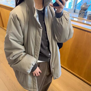 monoha休闲翻领毛毛里抽绳大口袋长款外套