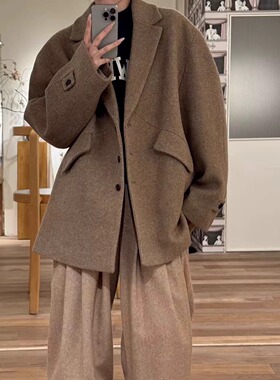 ethos气质通勤风宽松落肩羊毛外套25秋冬新款韩货定制