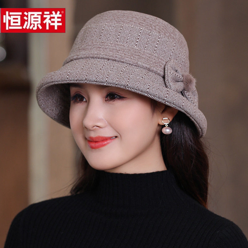 春秋天帽子女士妈妈礼帽中老年人加厚毛呢盆帽秋冬季保暖厚渔夫帽