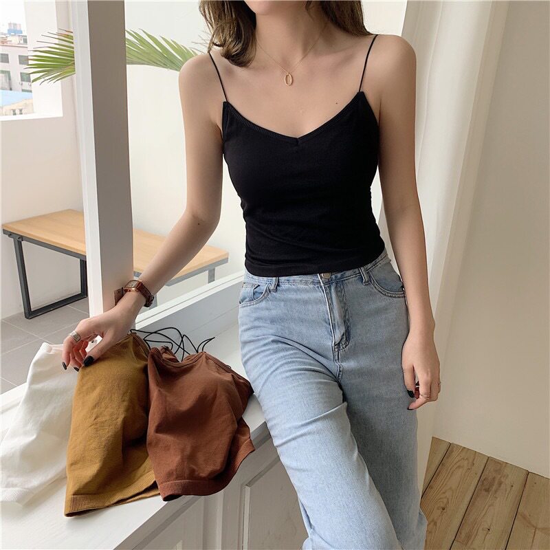 黑色美背抹胸小背心女春夏舒适百搭细肩带吊带有胸垫内搭打底内衣